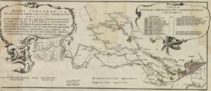 Mappa con il corso del fiume Tartaro dei nuovi affluenti e con la risaia veronese e mantovana irrigata da queste acque, Antonio Maria Azzalini, Prefetto alle acque mantovane - 20.4.1752 - Archivio di Stato di Venezia